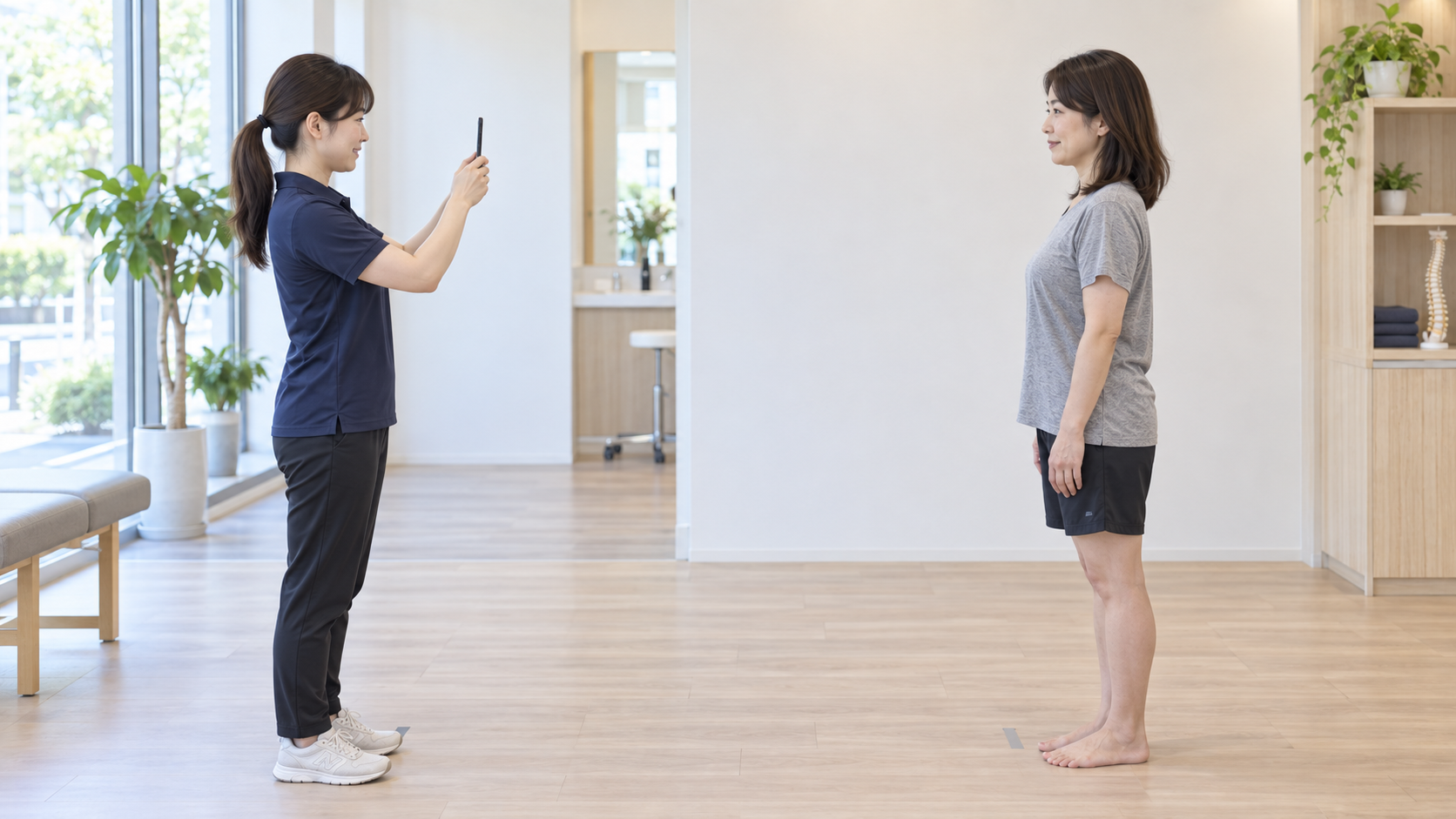 スマートフォンで姿勢を撮影する様子