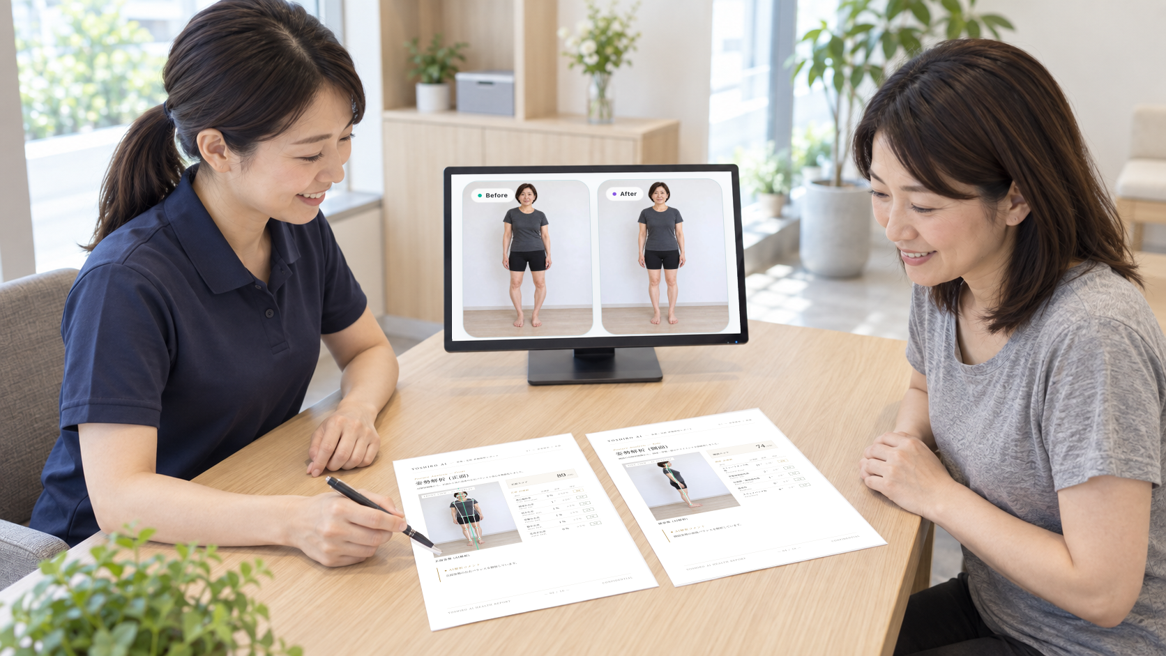 ReportとBefore・Afterの比較を使って説明する様子