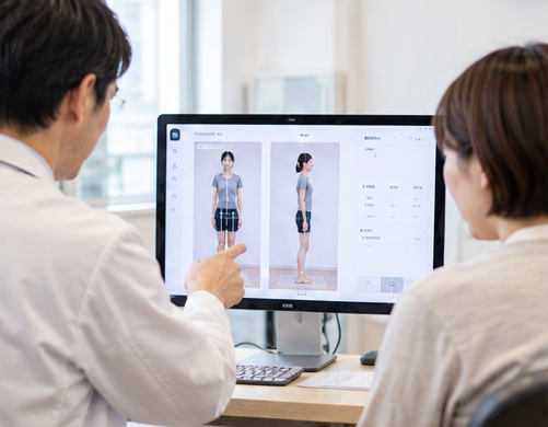 クリニックで画面の解析結果を説明する様子
